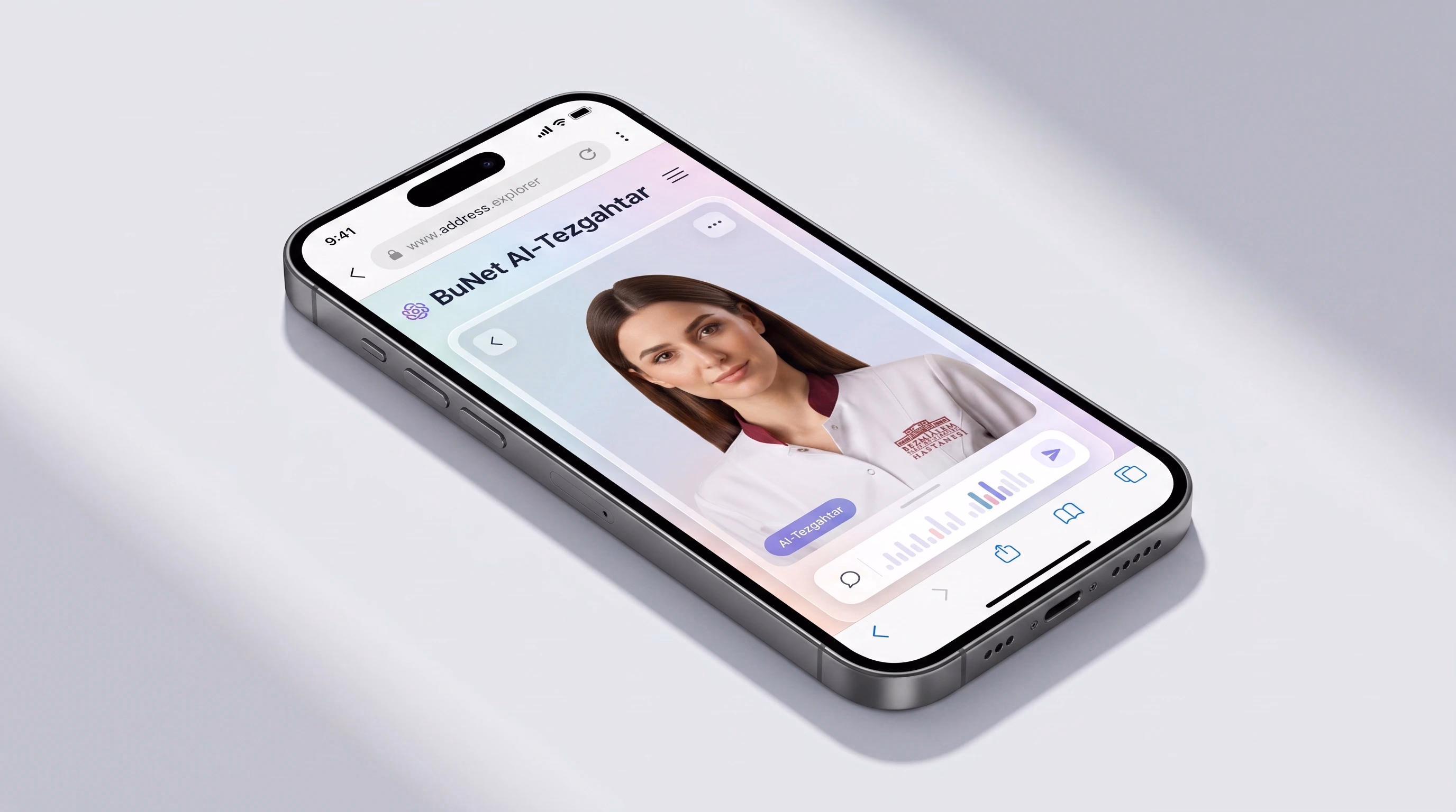 Mobil yatay ekranda konuşan AI Avatar Tezgahtar deneyimi