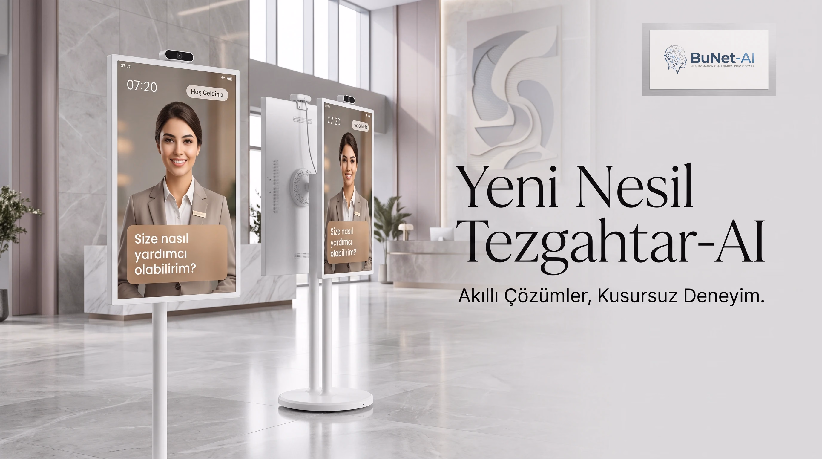 21 inç ve üzeri kiosk ile LED ekranda AI Avatar deneyimi